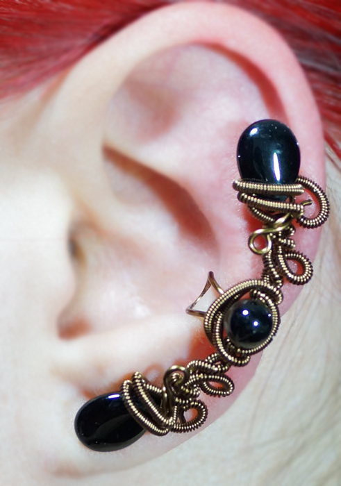 Onyx and Brass Ear Cuff