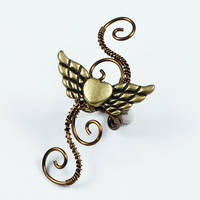 Brass Winged Heart Ear Cuff