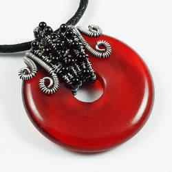 Red Glass, Black Agate and Sterling Silver