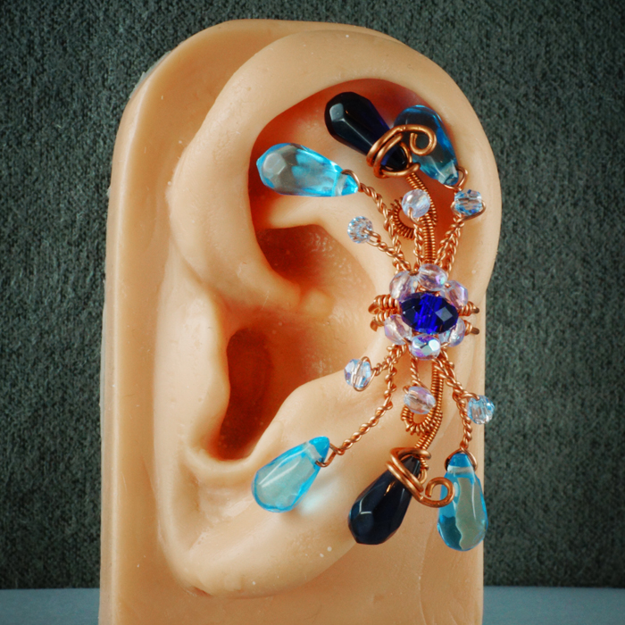 Blue and Copper Fairy Ear Cuff