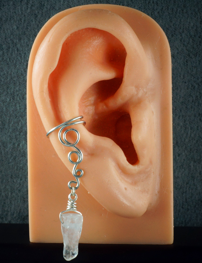 Quartz Crystal Point and Silver Ear Cuff