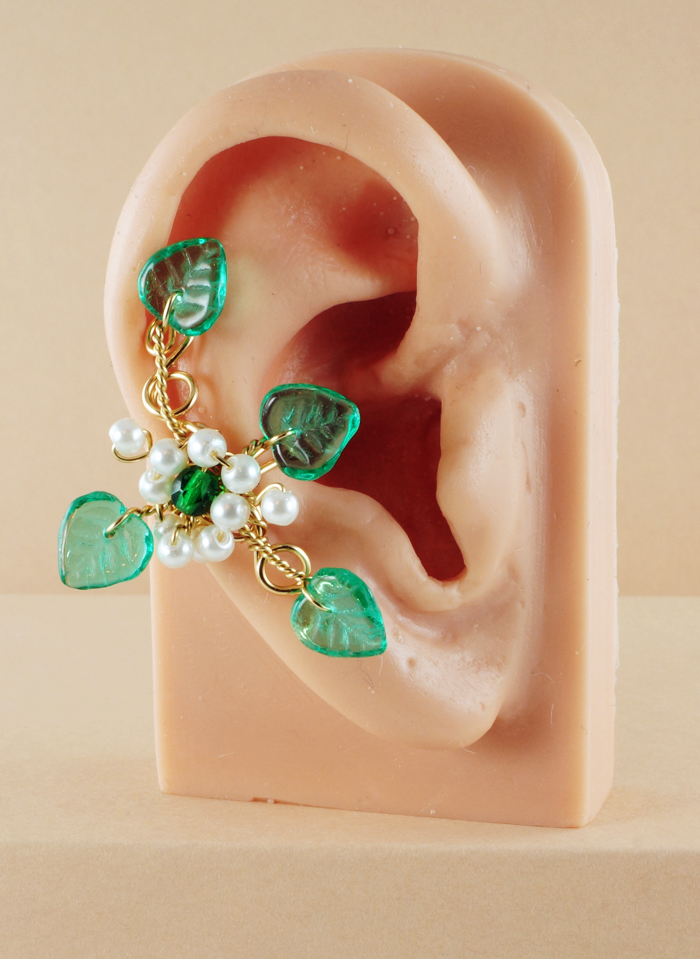 Green, White and Gold Fairy Ear Cuff