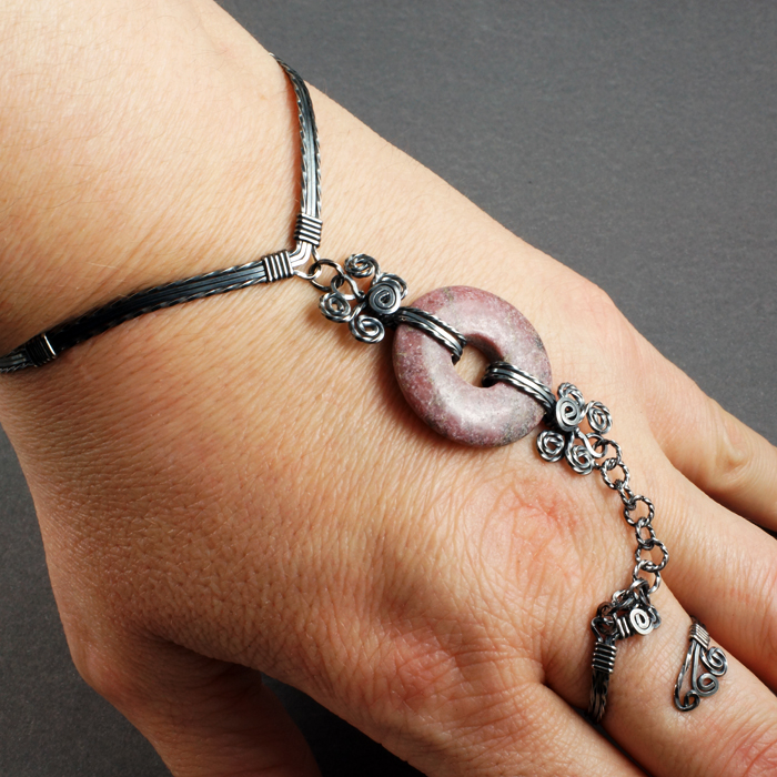 Sterling Silver and Rhodonite Slave Bracelet