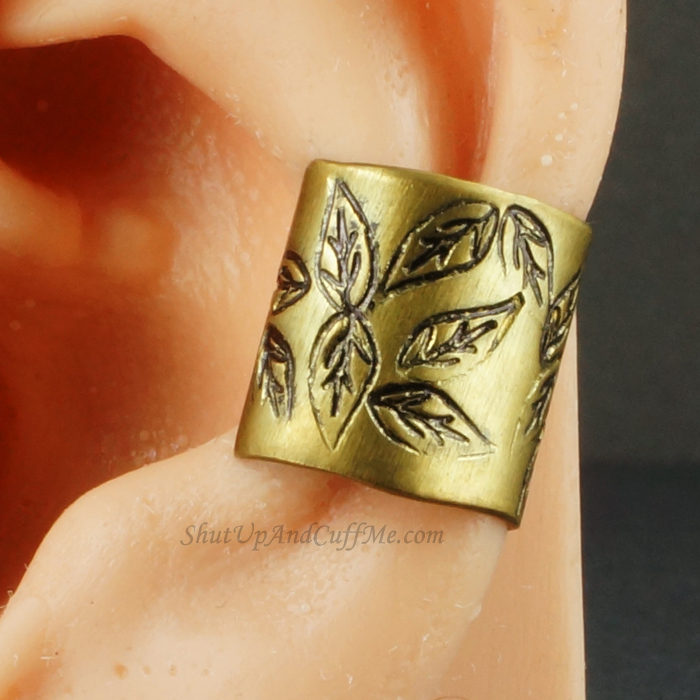 Leaf Stamped Brass Ear Cuff