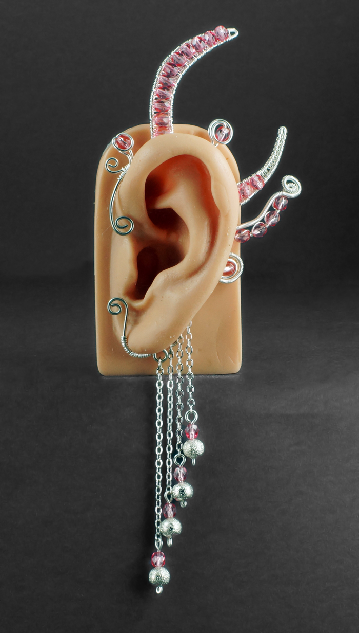 Pink and Silver Ear Wrap - Left Ear