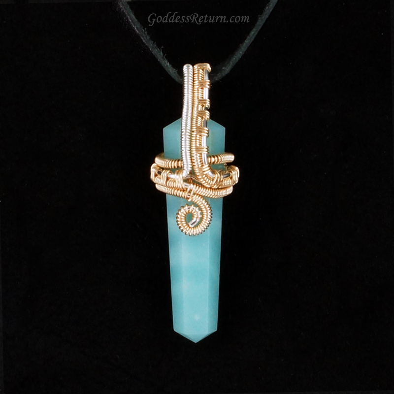 Gold and Silver Wrapped Amazonite Crystal Point