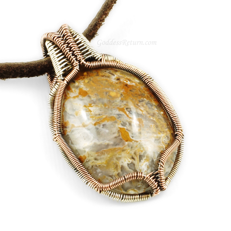 Moss Agate, Sterling Silver and Copper Necklace