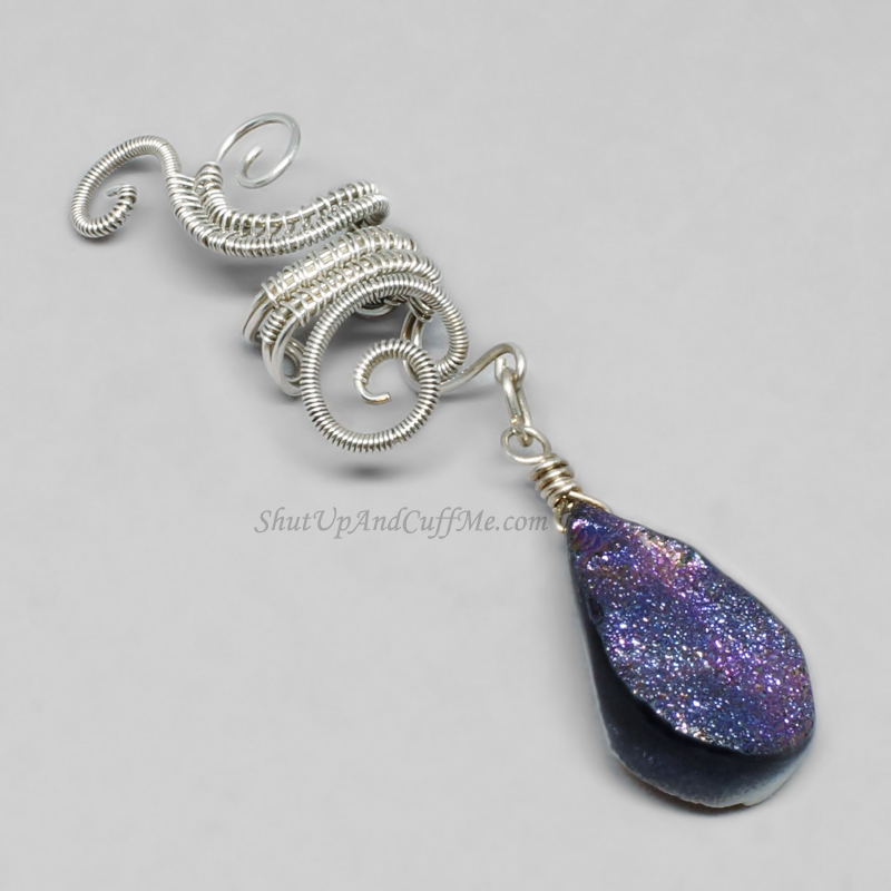 Sterling Silver and Rainbow Druzy Ear Cuff