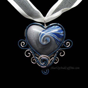 Blue and Silver Swirly Heart Pendant