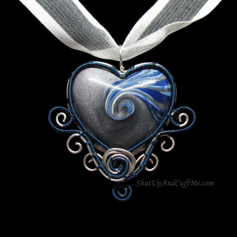Blue and Silver Swirly Heart Pendant by Gailavira Blue and Silver Swirly Heart Pendant by Gailavira