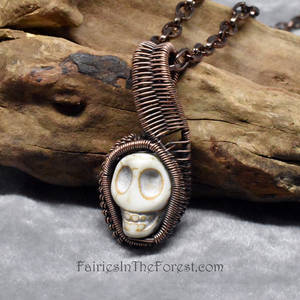 Copper Wire Wrapped Skull Necklace