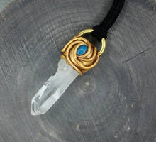 Quartz Crystal Point and Blue Agate Necklace