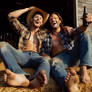 Dean and Sam Winchester barefoot and laughing AI