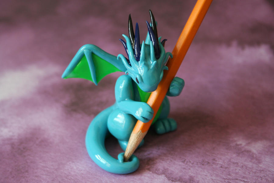 Turquoise and Lime Green Dragon Pencil Holder