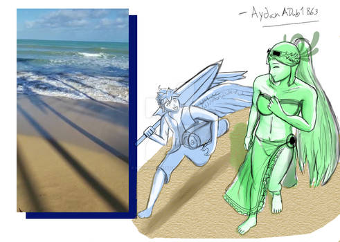 Pit and Palutena at the beach