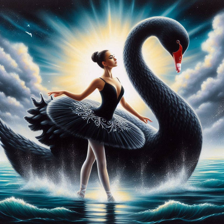Swan Falling Surreal painting of a Black Swan and a Ballerina by Sirpuliini on ...