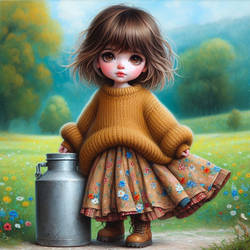 A Sweet Little Girl with a Metal Milk Can