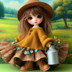 A Cute messy haired little girl with a metal milk