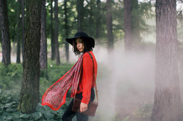 Alina and foggy forest