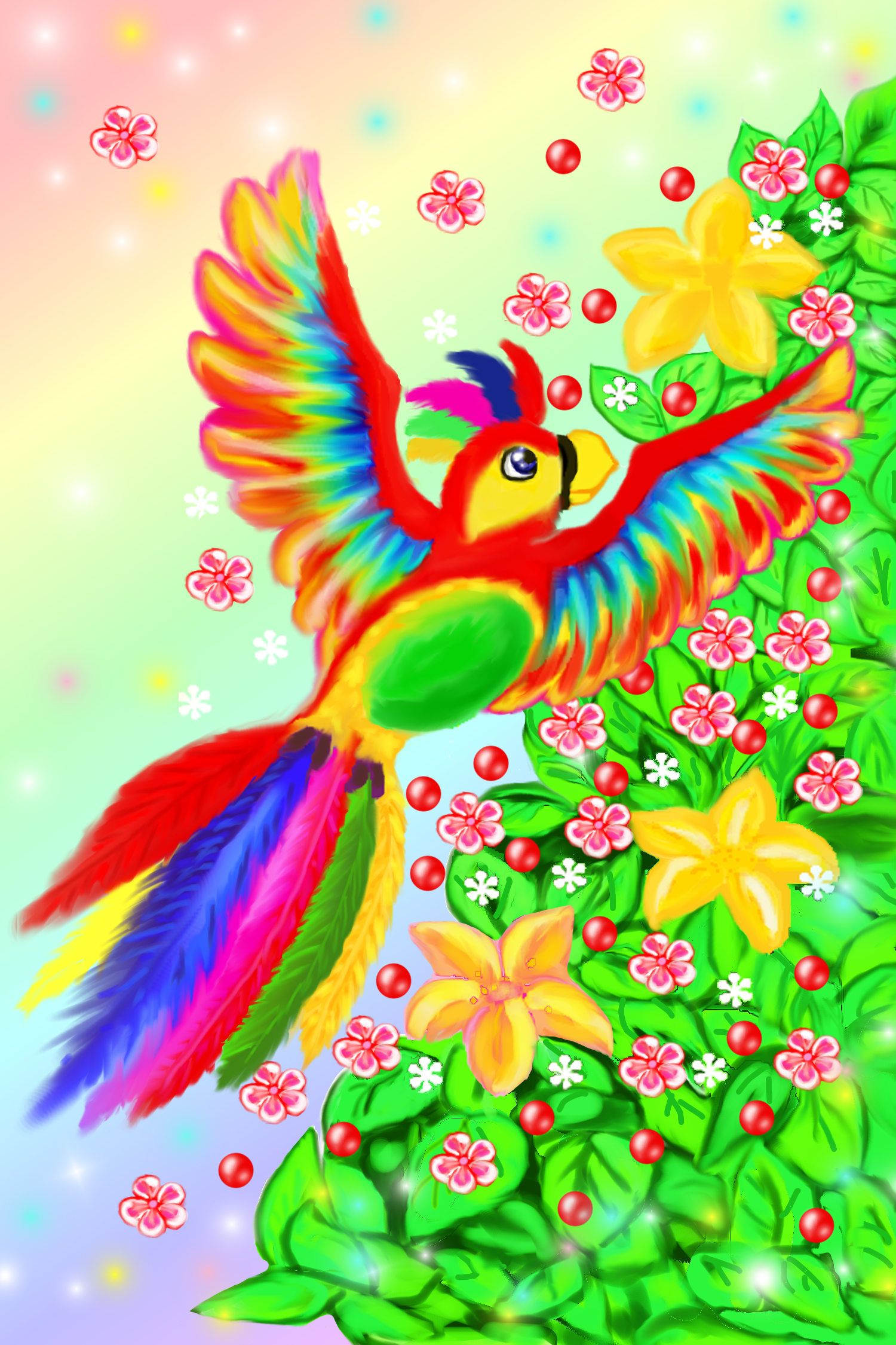 fantasy bird summer rainbow bg