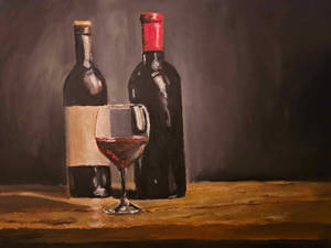 Two bottles of wine and a glass still life