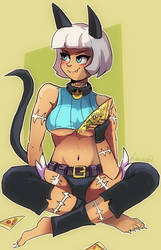 Ms Fortune and her pizza