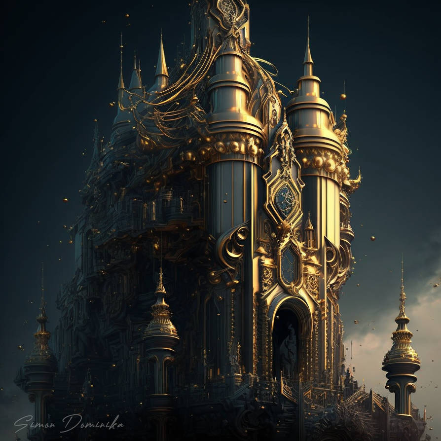 Cyber gold castle in the future by dominikadigitalart on DeviantArt