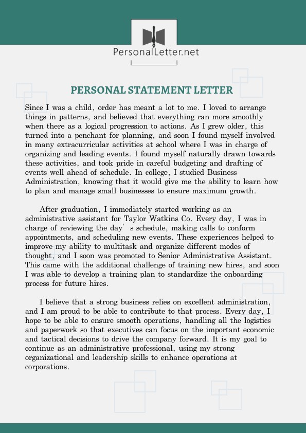 Exceptional Personal Statement Letter Example by PersonalLetter19 on