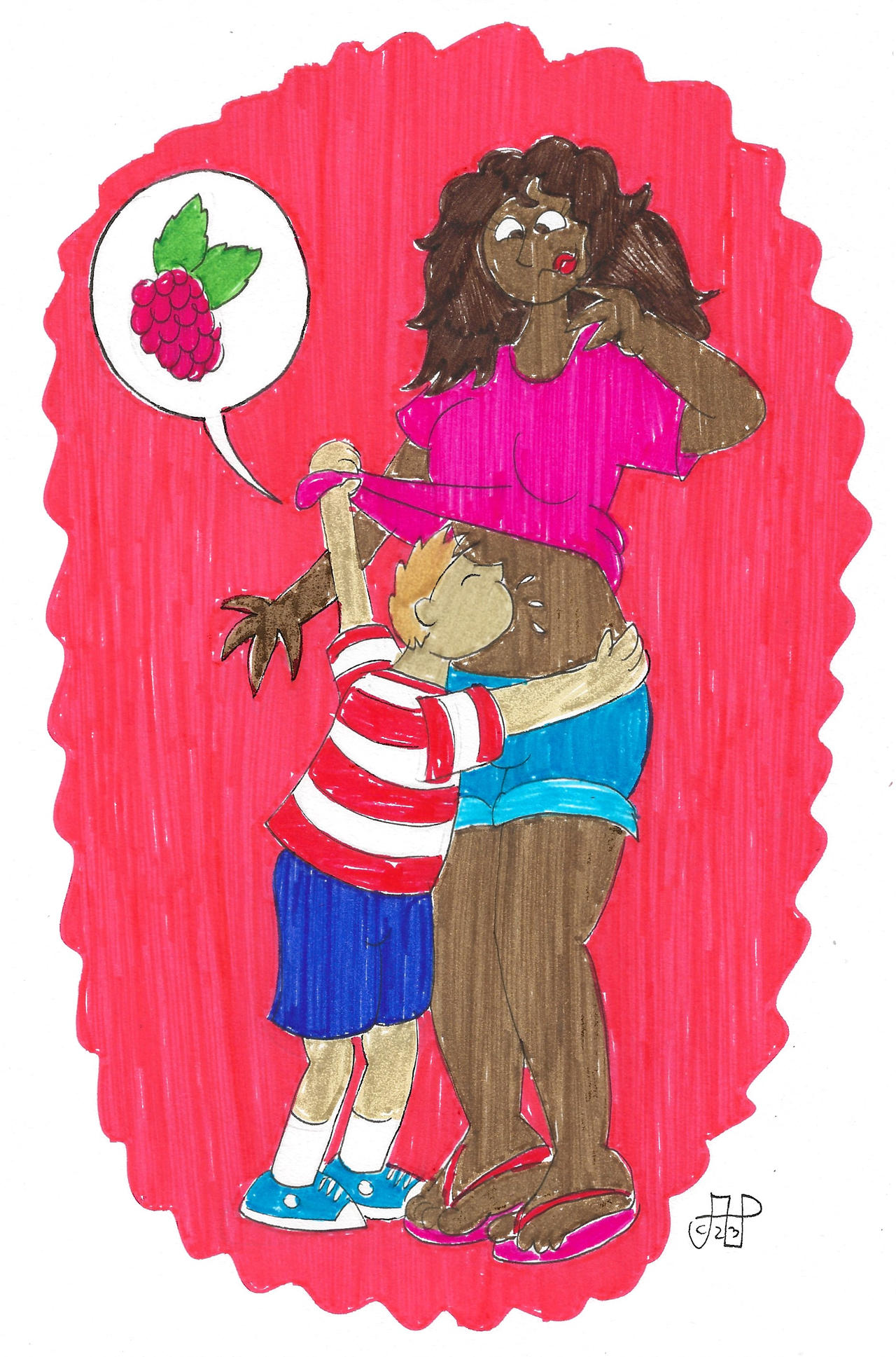 Mommy Belly Raspberry Babysitter Gets the Raspberries by EmperorNortonII on DeviantArt