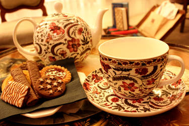 Tea, biscuits and books.