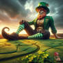 Giant 100 Foot Leprechaun Sitting In Clover Field