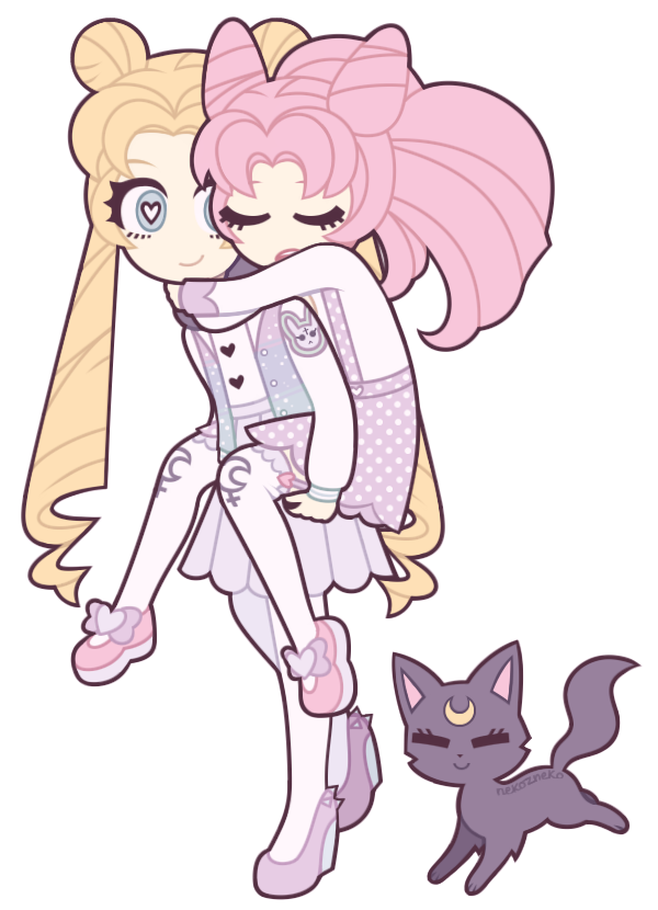 Sailor Moon : Usagi and Chibiusa Tsukino + Luna