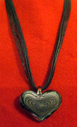 Silver Heart Ribbon Necklace by BloodRed-Orchid