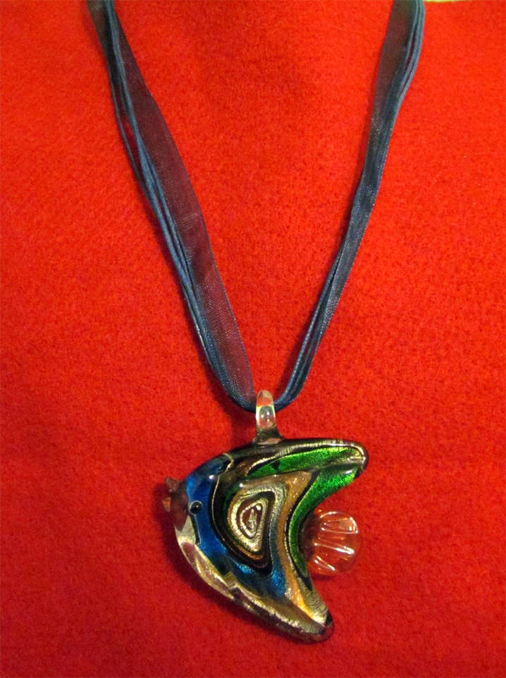 Blue Ribbon Fish Necklace