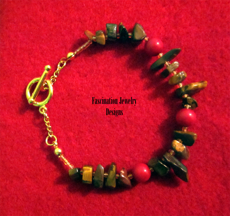 Red Coral and Tigereye Chip Bracelet