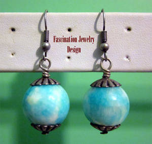 Peacock Blue - White Agate Earrings