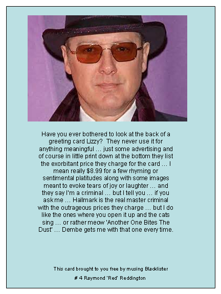 Back of Greeting Card - Raymond Reddington