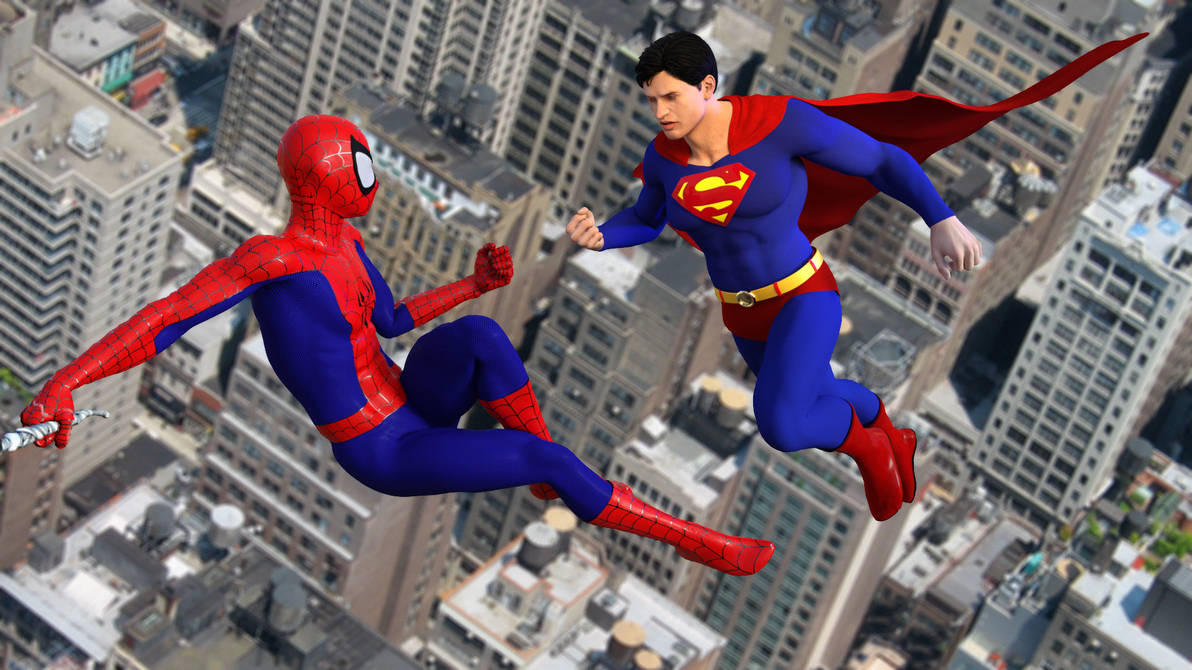 Супермен против человека паука пародия. Супермен и Спайдермен. Супермен и человек паук.