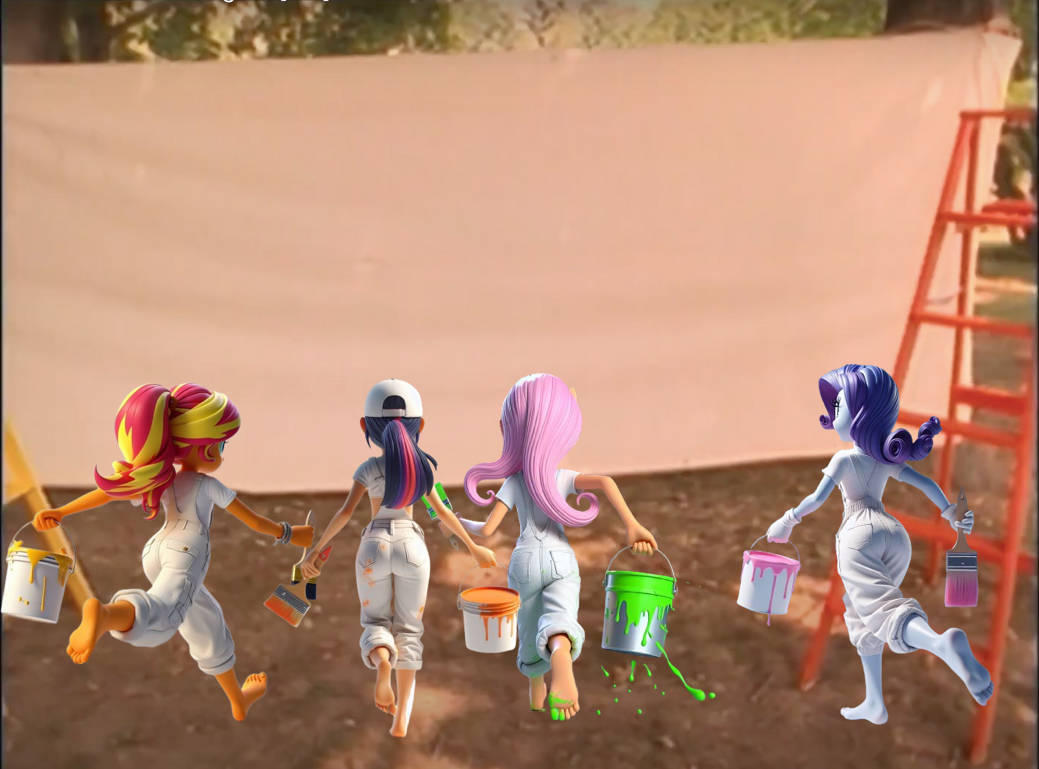 SS, TS, FS, and R getting ready to paint by RGFanFics on DeviantArt