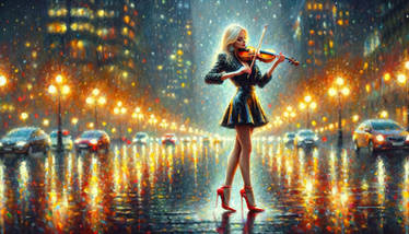 High-heeled musician playing violin