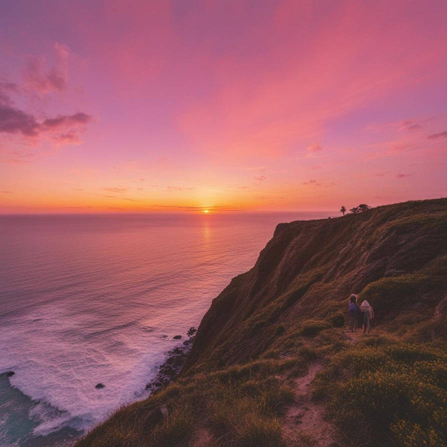 On A Cliff Over Looking Ocean With Orange And Pink by Leafbinder on ...