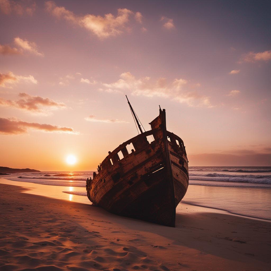 Sunset with a Beach and Old shipwreck by Leafbinder on DeviantArt
