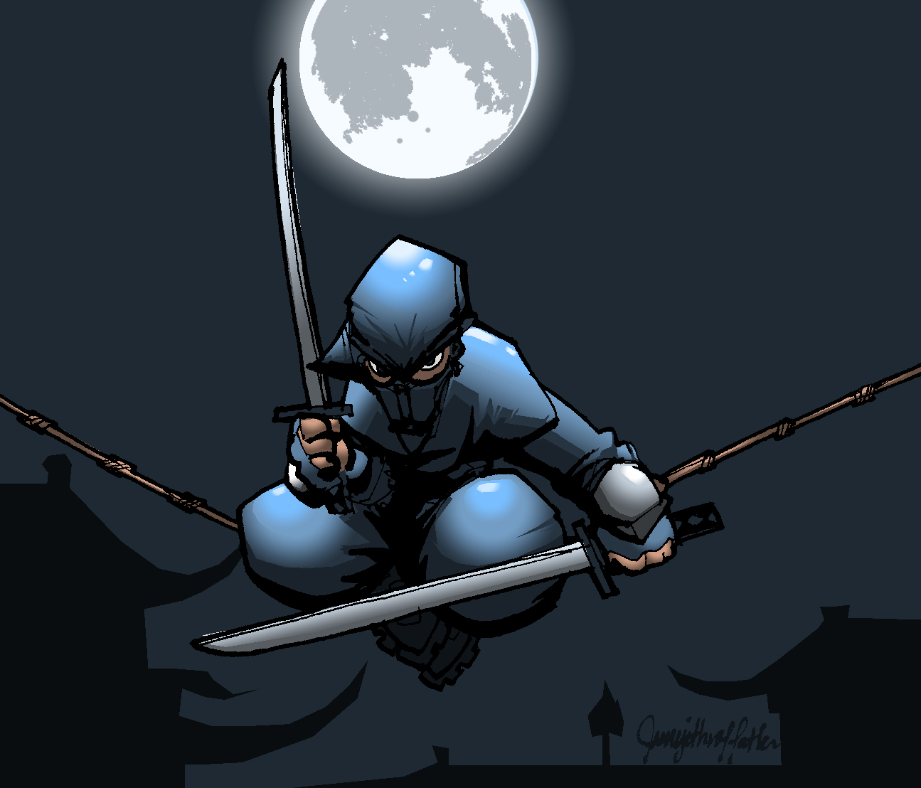 lone ninja in moonlight