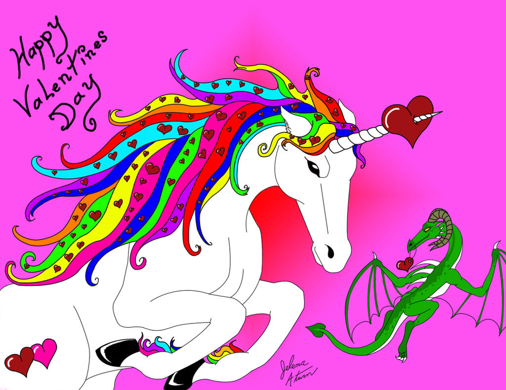 Valentine Unicorn And Dragon Colored