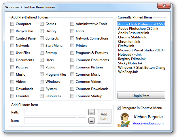 Windows 7 Taskbar Items Pinner by Kishan-Bagaria on DeviantArt