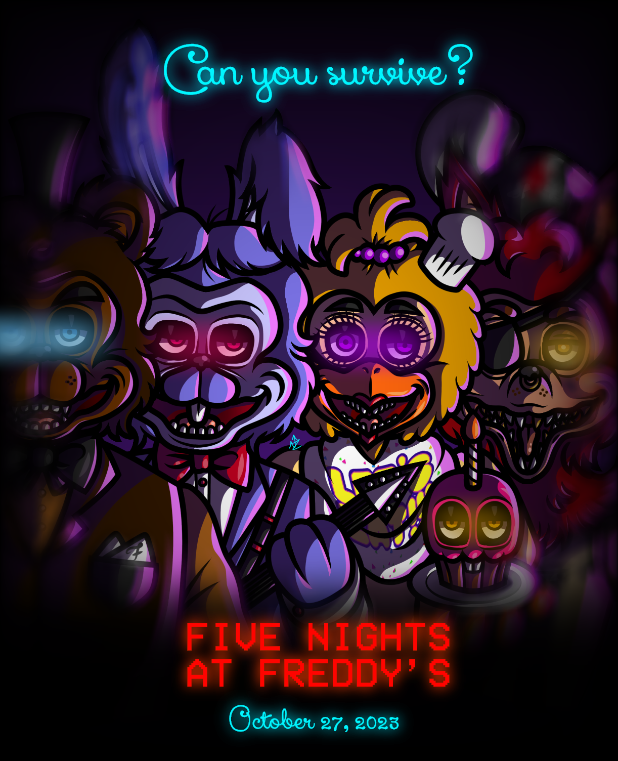 Can you survive Five nights at Freddy's (FNAF MOVIE POSTER Redraw