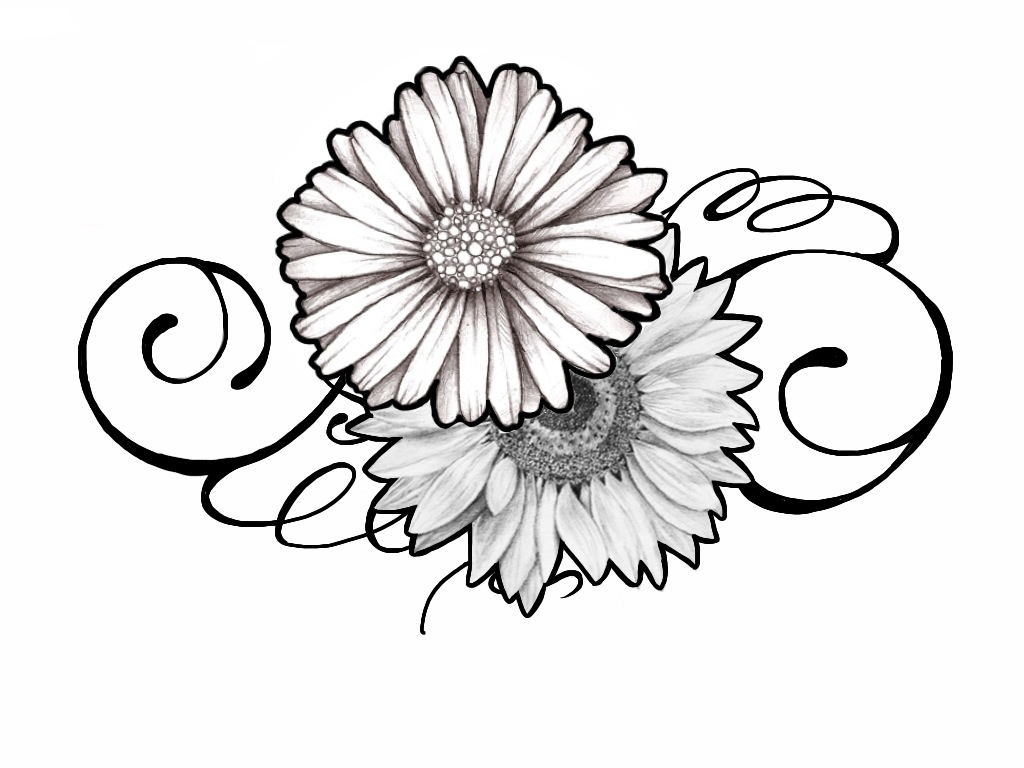 Tattoo Design (Daisy and Sunflower Swirly) by johnnyschick on DeviantArt