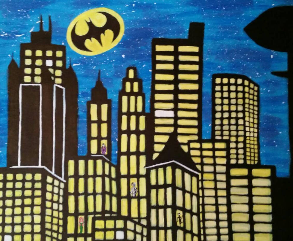 Gotham cityscape with batman symbol and tiny villi by ChanelRoyelle on  DeviantArt