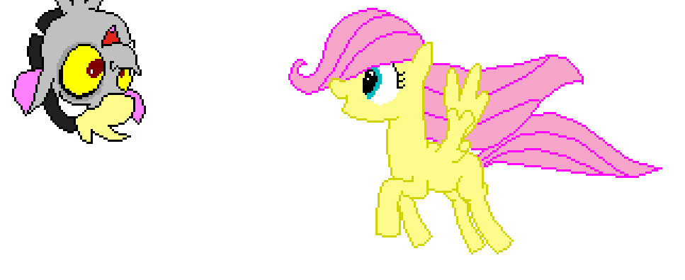 Filly Fluttershy, and Baby Discord pixel art