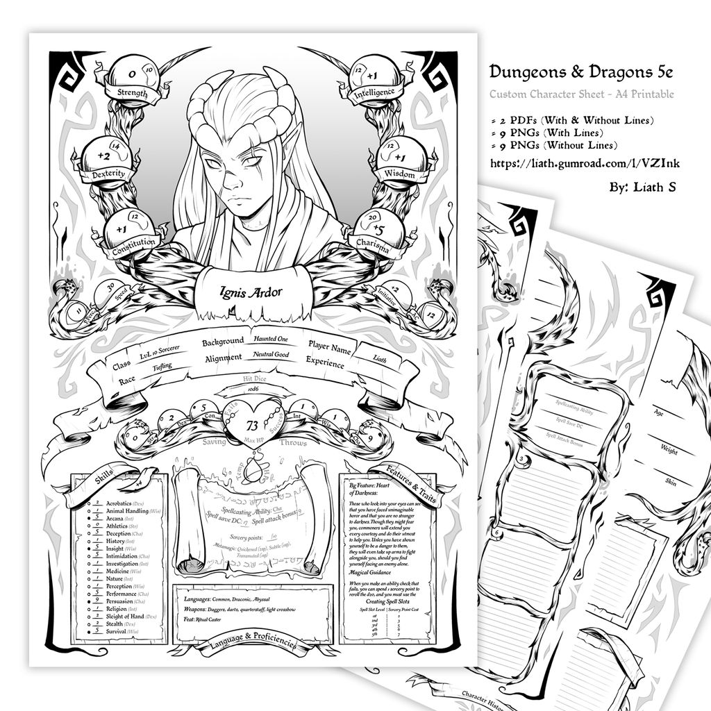 Custom DnD Character Sheet Set Printable A4 by LiathS on DeviantArt